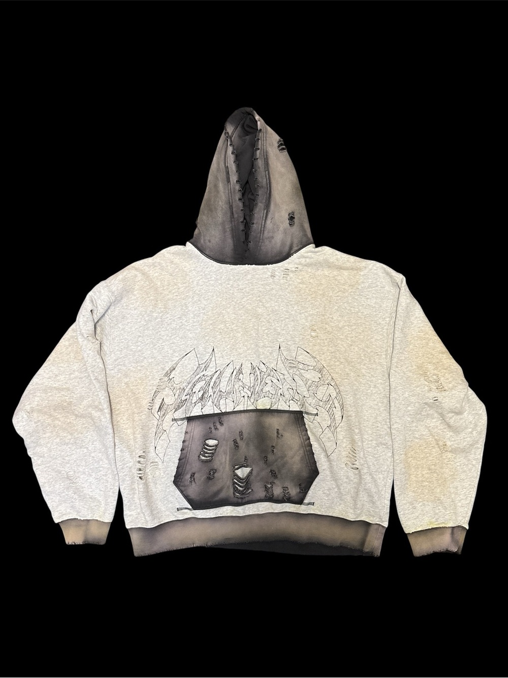 YoungLA heather&light gray Distressed Hoodie Size: XXL NWOT